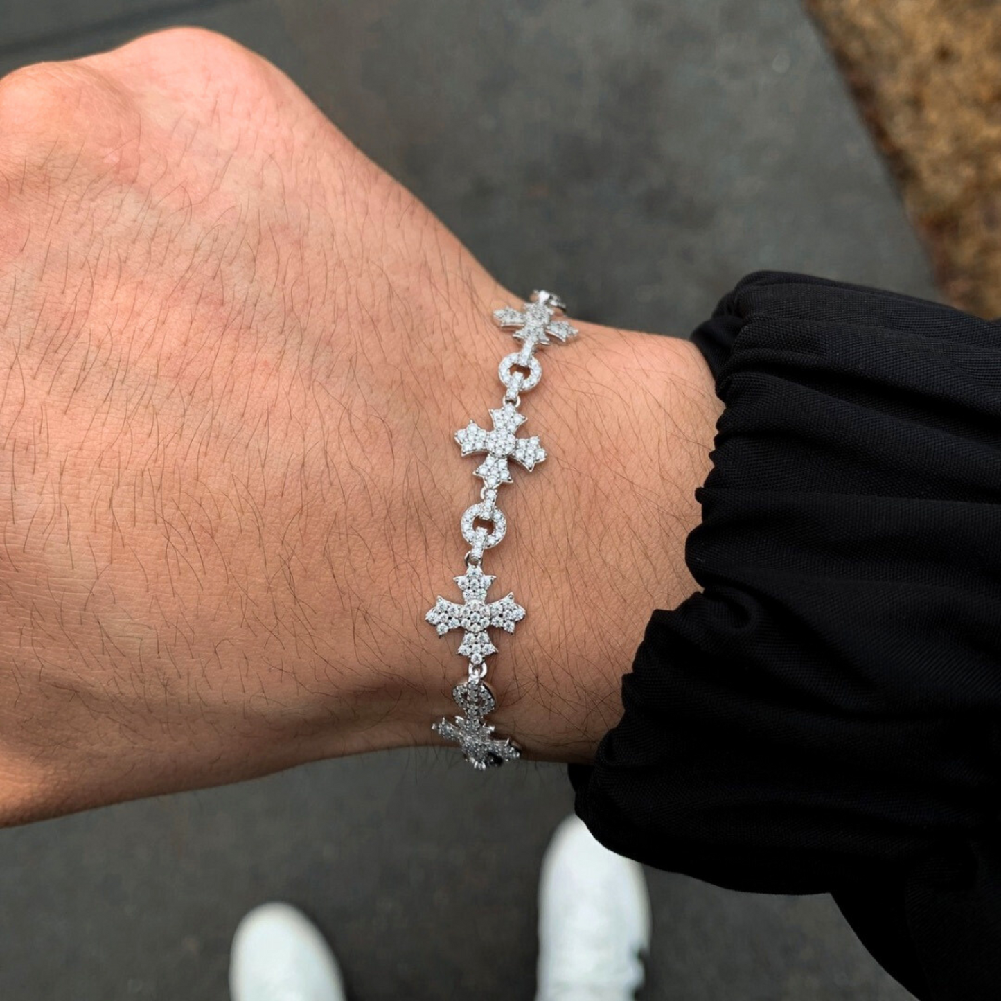 12mm Moissanite Cross Bracelet - 925 Sterling Silver